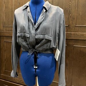 NWT Splendid Gray Button-Up Drawstring Shirt — S